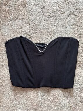 Zara Black Strapless Corset Top with Crystal-Trim